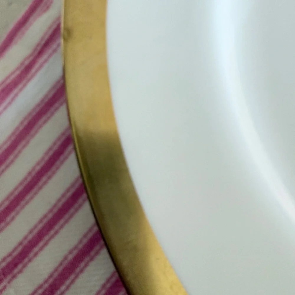Set of 8 Pottery Barn Cosmopolitan Gold Rim Dinner Plates Made in Japan